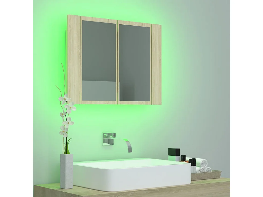 Armoire de salle de bain à miroir à LED Chêne sonoma 60x12x45
