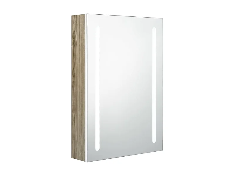 Armoire de salle de bain à miroir LED Blanc et chêne 50x13x70