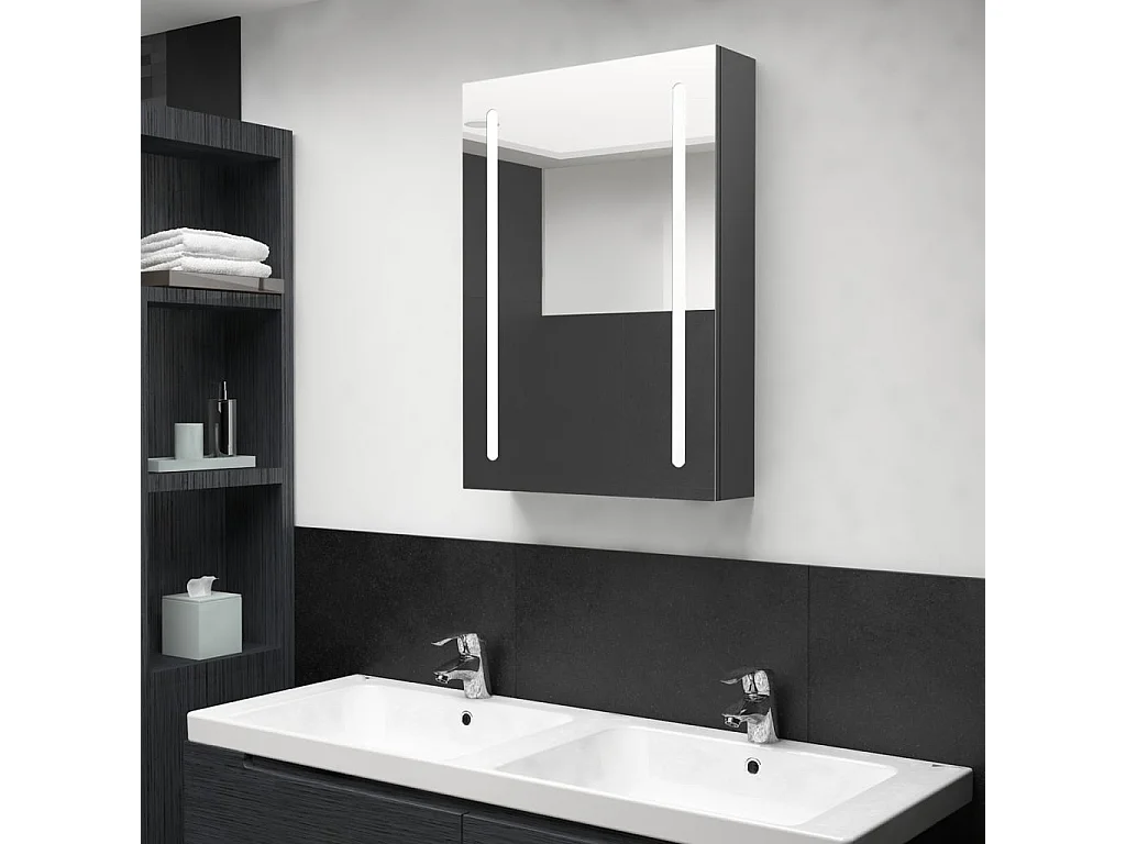 Armoire de salle de bain à miroir LED Gris 50x13x70 2