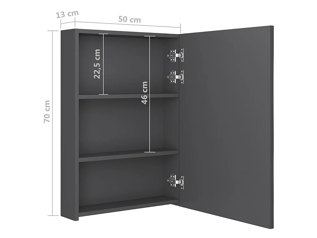 Armoire de salle de bain à miroir LED Gris 50x13x70 2