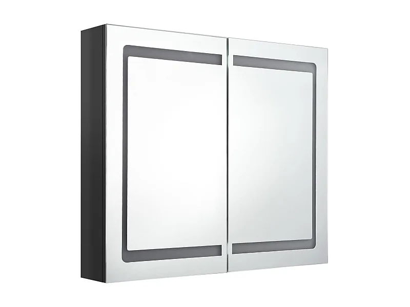 Armoire de salle de bain à miroir LED Noir brillant 80x12x68