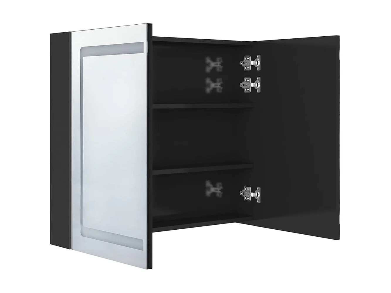 Armoire de salle de bain à miroir LED Noir brillant 80x12x68
