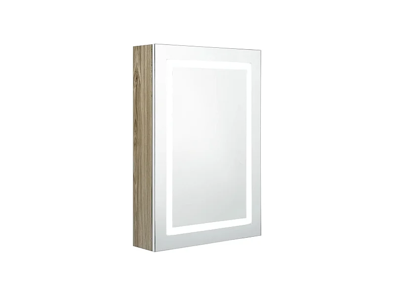 Armoire de salle de bain à miroir LED Blanc et chêne 50x13x70 2
