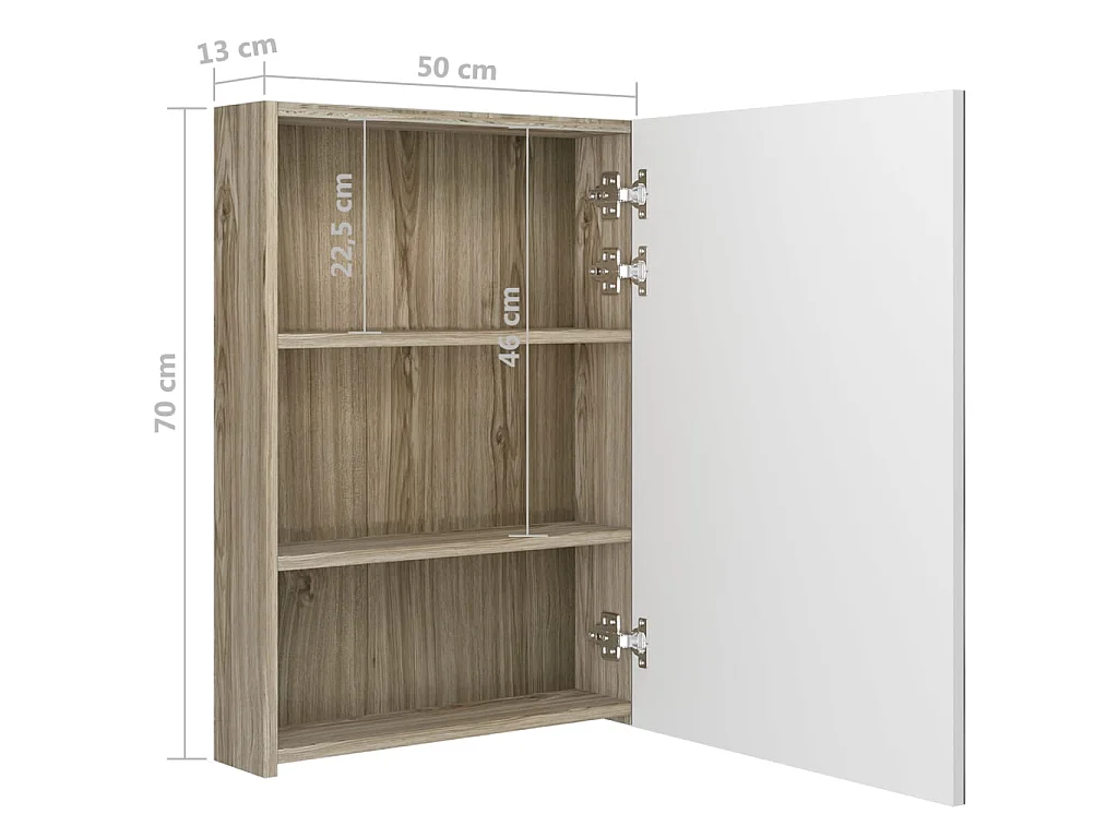 Armoire de salle de bain à miroir LED Blanc et chêne 50x13x70 2