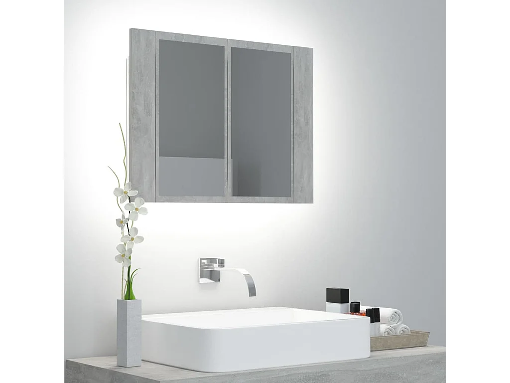 Armoire de salle de bain à miroir à LED Gris béton 60x12x45