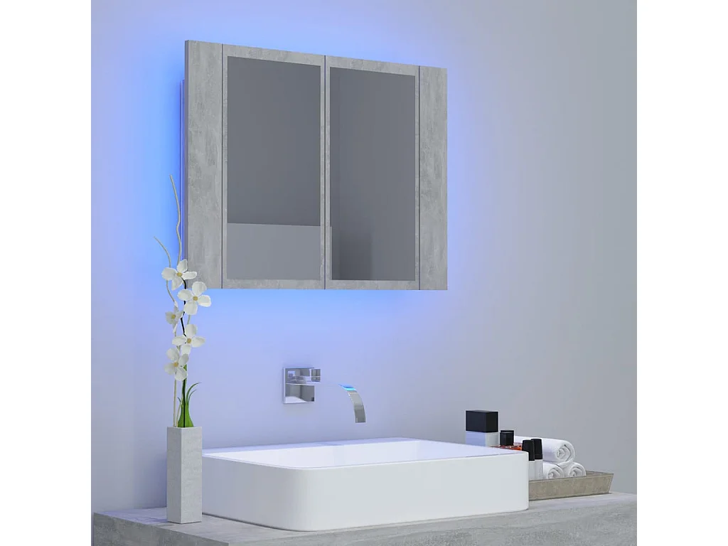 Armoire de salle de bain à miroir à LED Gris béton 60x12x45