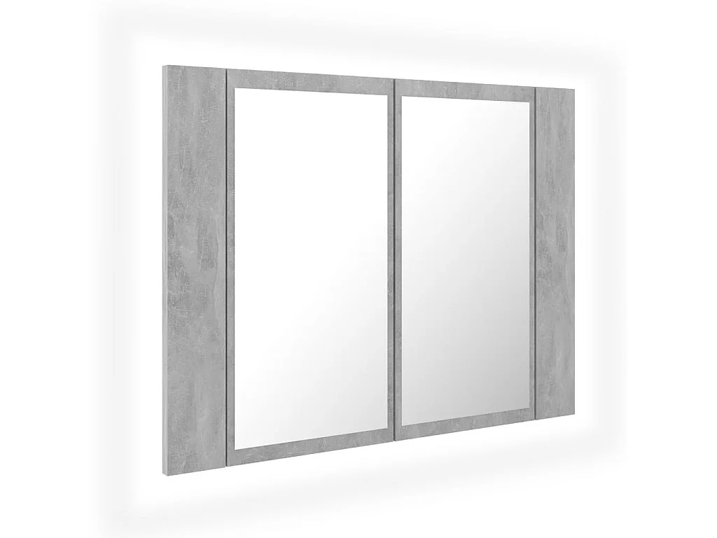Armoire de salle de bain à miroir à LED Gris béton 60x12x45