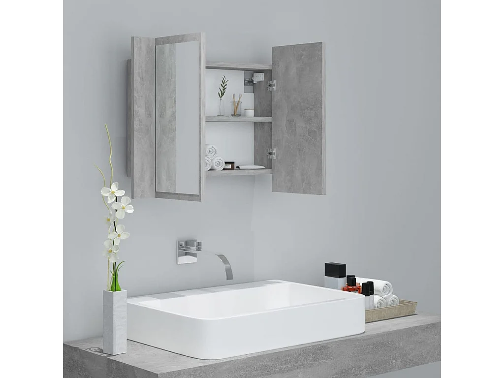 Armoire de salle de bain à miroir à LED Gris béton 60x12x45