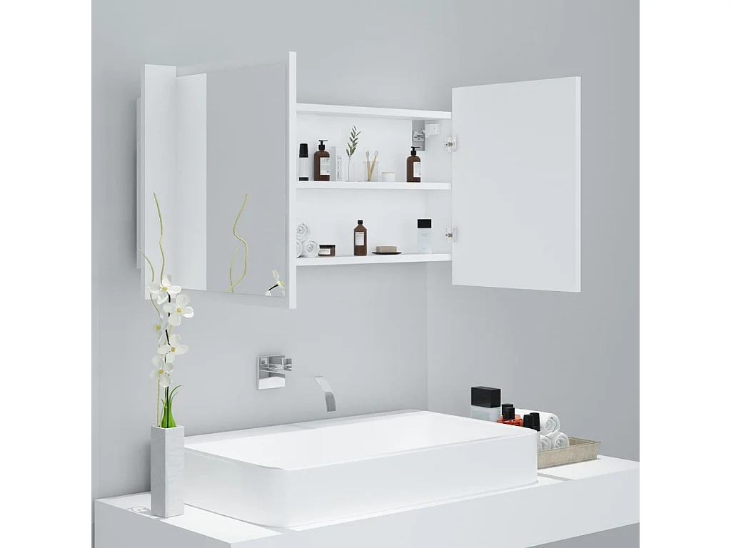 Armoire de salle de bain à miroir à LED Blanc 90x12x45