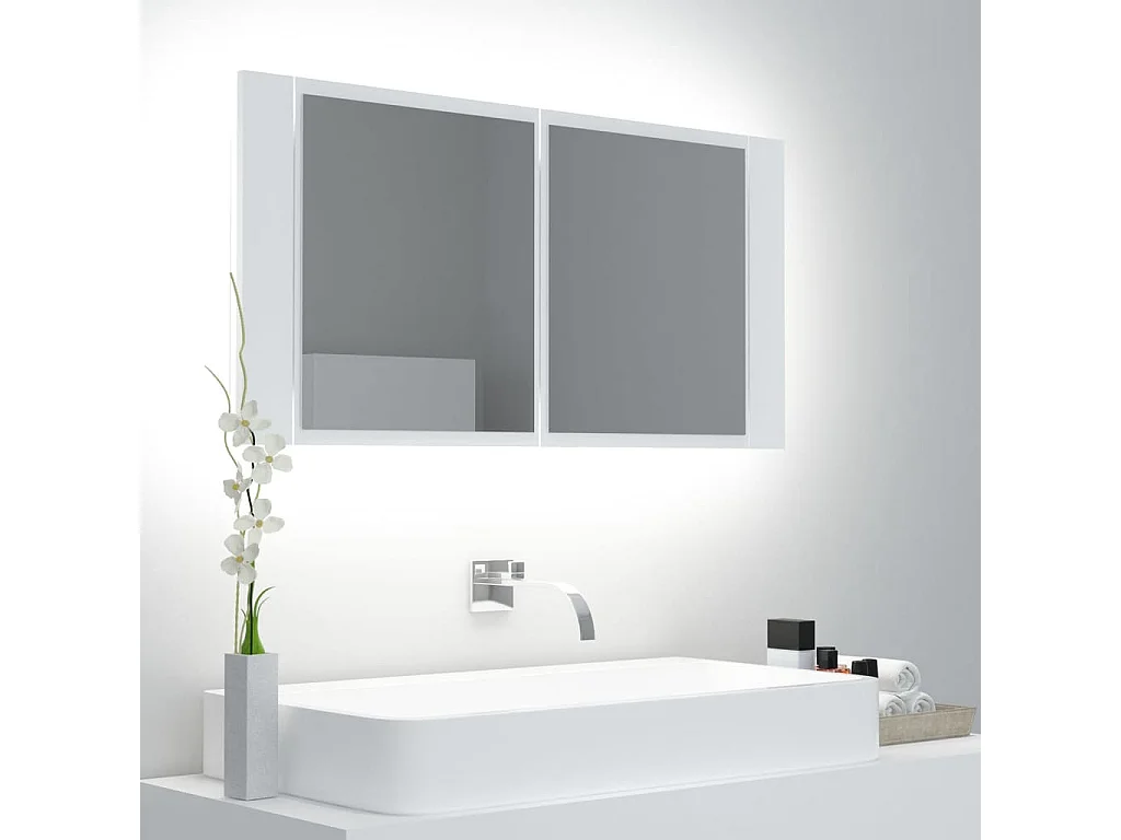 Armoire de salle de bain à miroir à LED Blanc 90x12x45