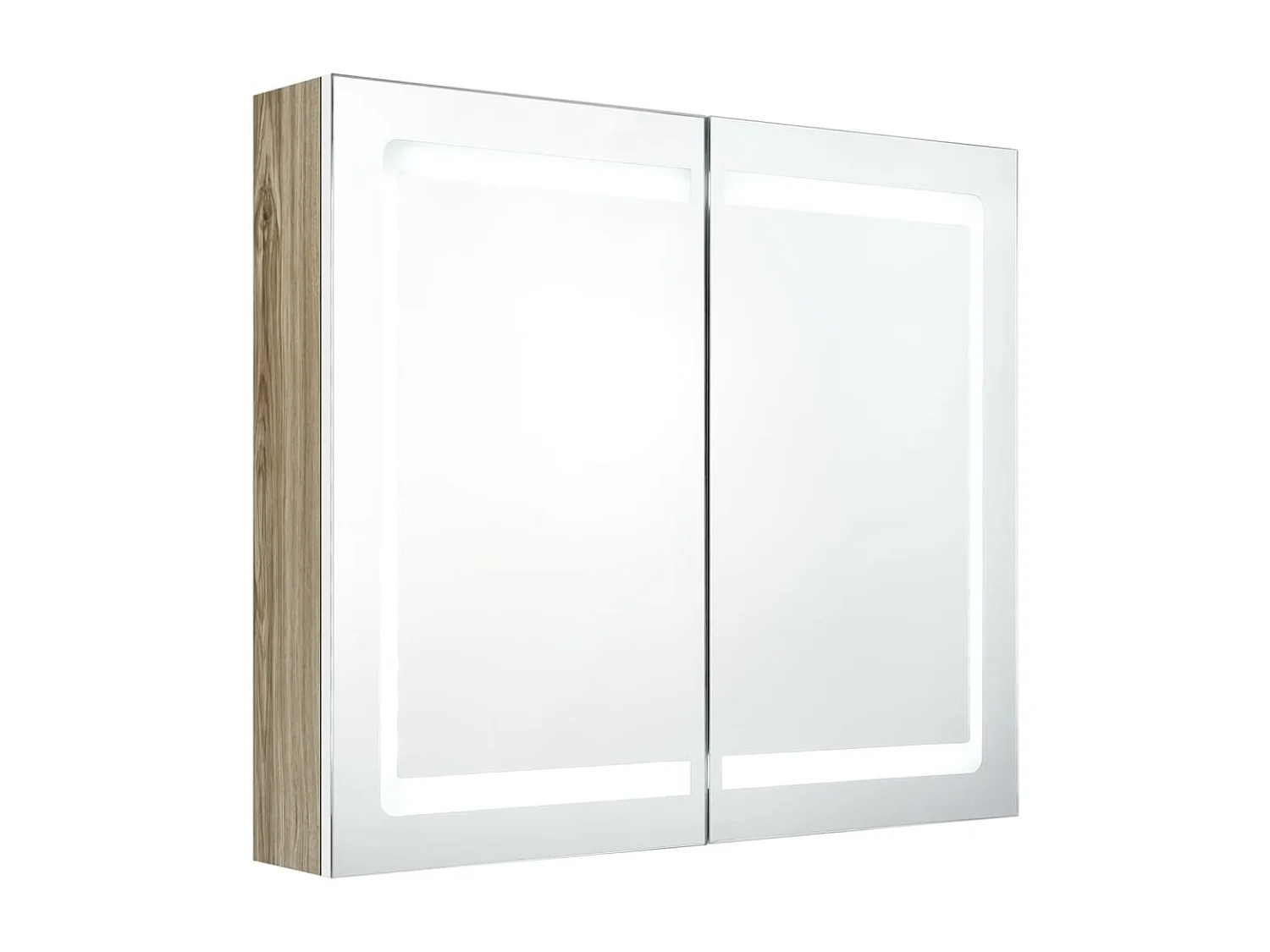 Armoire de salle de bain à miroir LED Blanc et chêne 80x12x68