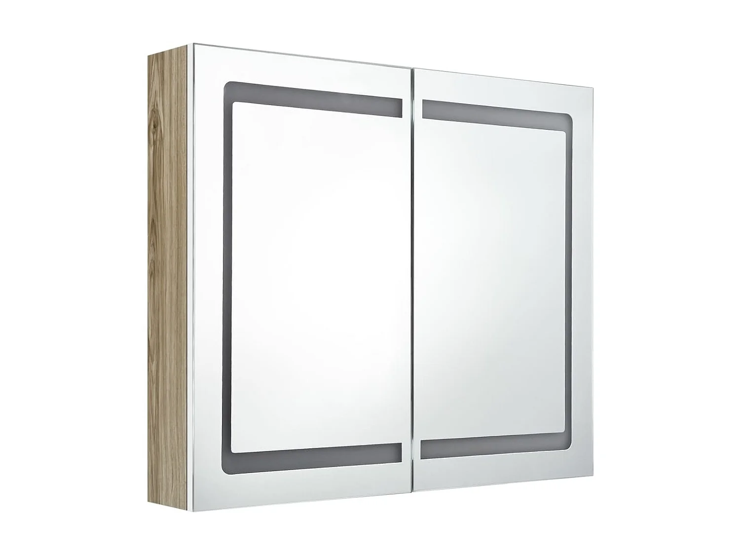 Armoire de salle de bain à miroir LED Blanc et chêne 80x12x68