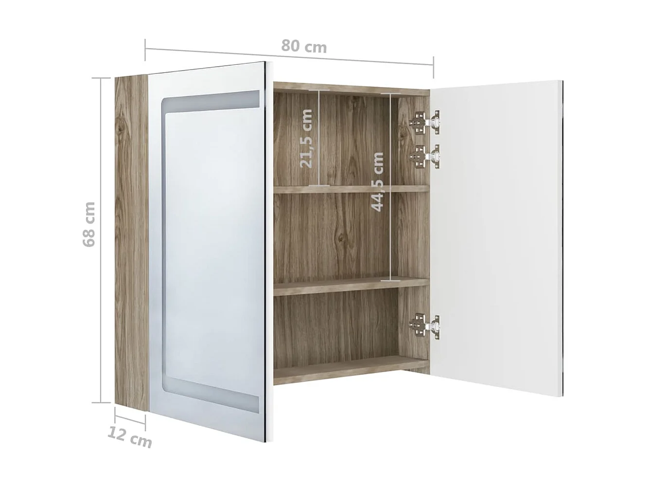 Armoire de salle de bain à miroir LED Blanc et chêne 80x12x68