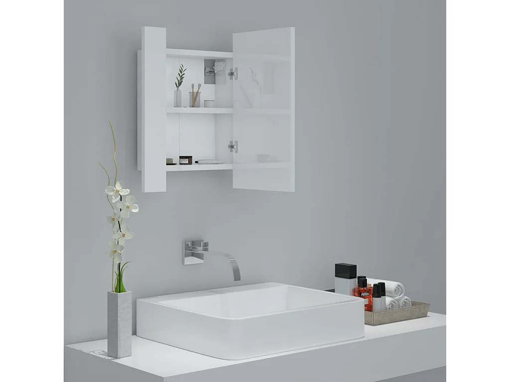 Armoire à miroir de bain à LED Blanc brillant 40x12x45