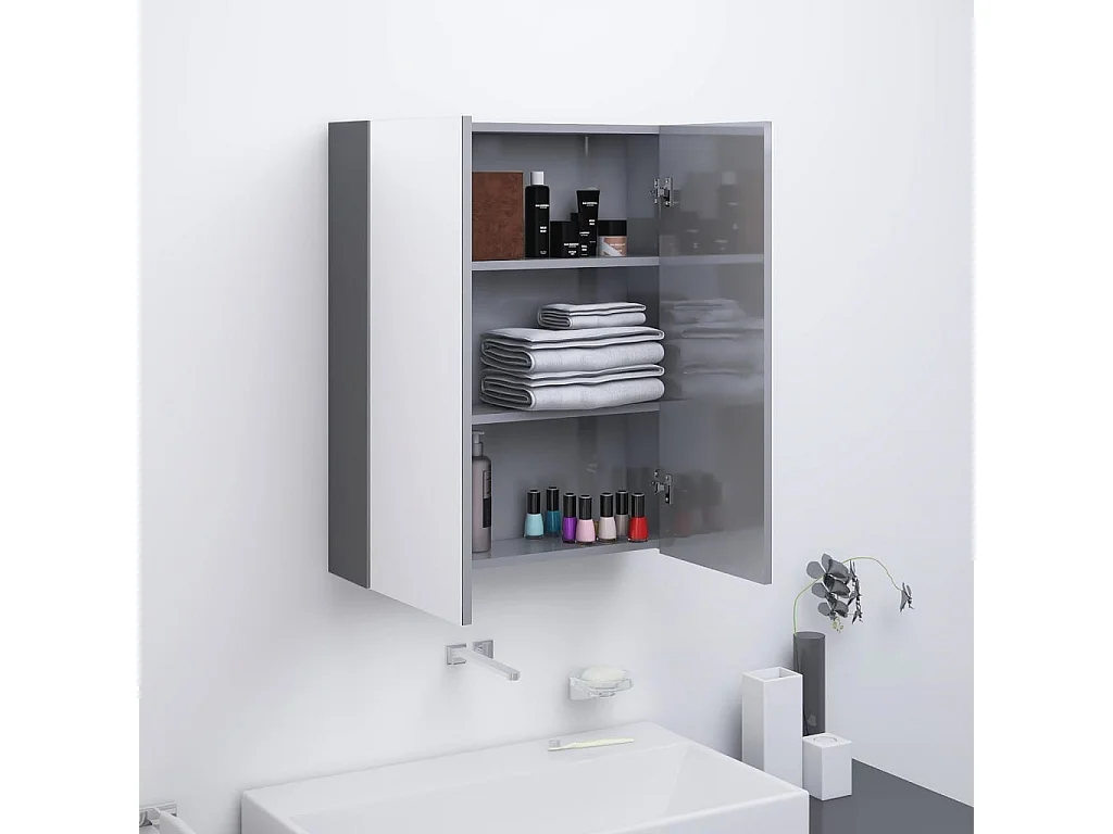 Armoire à miroir de salle de bain 60x15x75 MDF Gris brillant