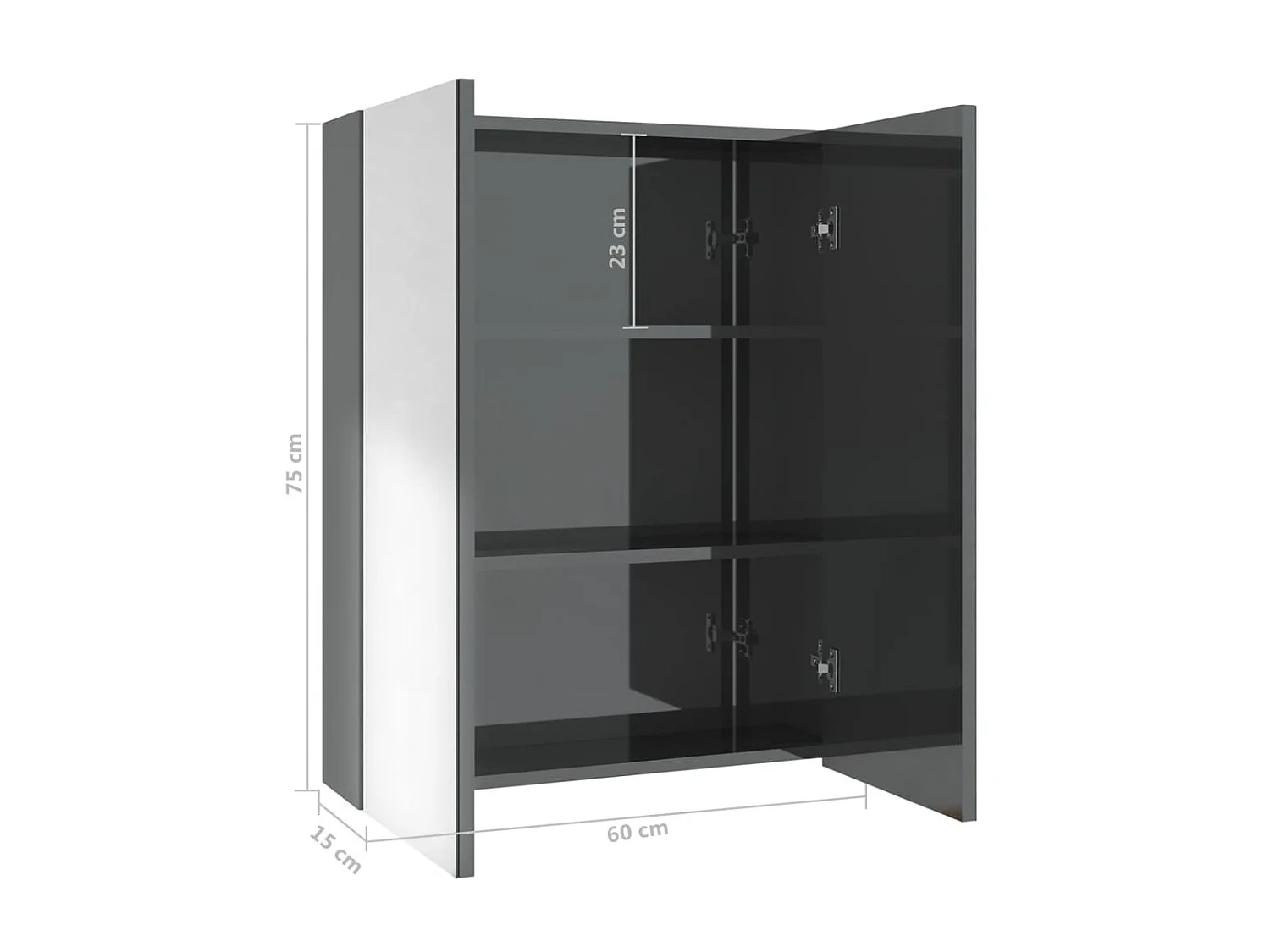 Armoire à miroir de salle de bain 60x15x75 MDF Gris brillant