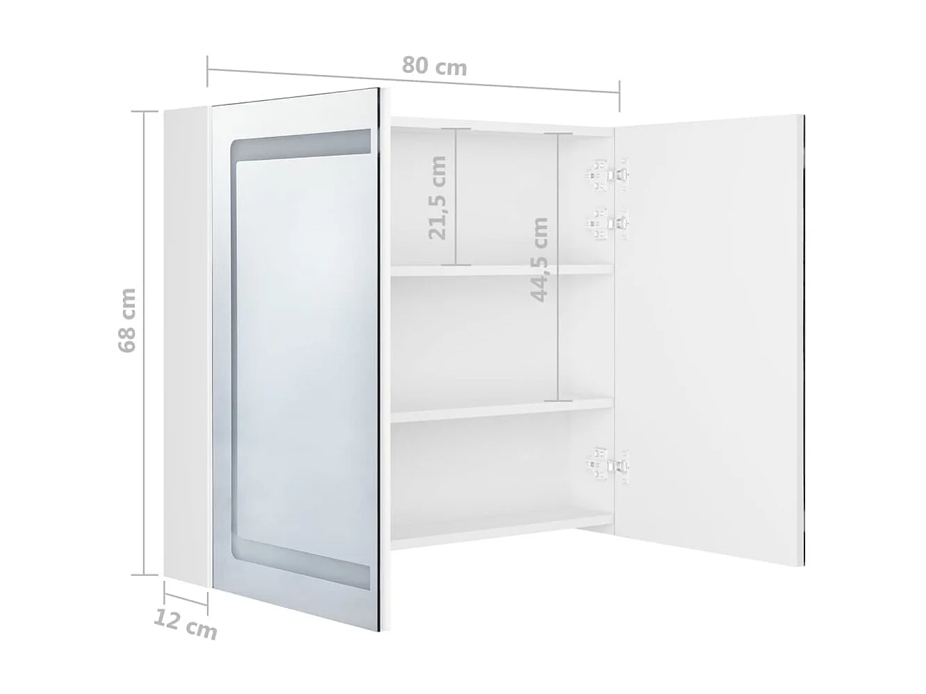 Armoire de salle de bain à miroir LED Blanc brillant 80x12x68