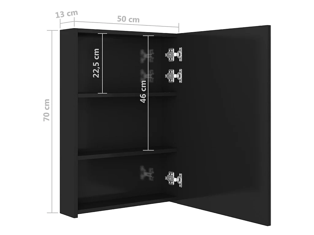 Armoire de salle de bain à miroir LED Noir brillant 50x13x70