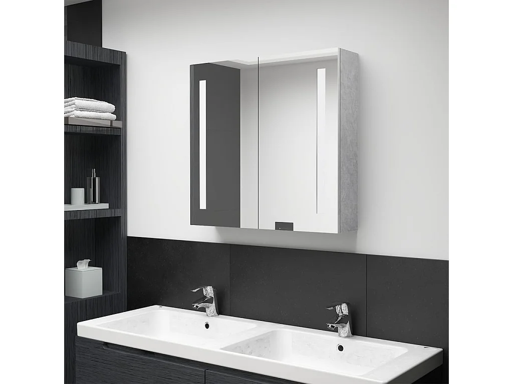 Armoire de salle de bain à miroir LED Gris béton 62x14x60