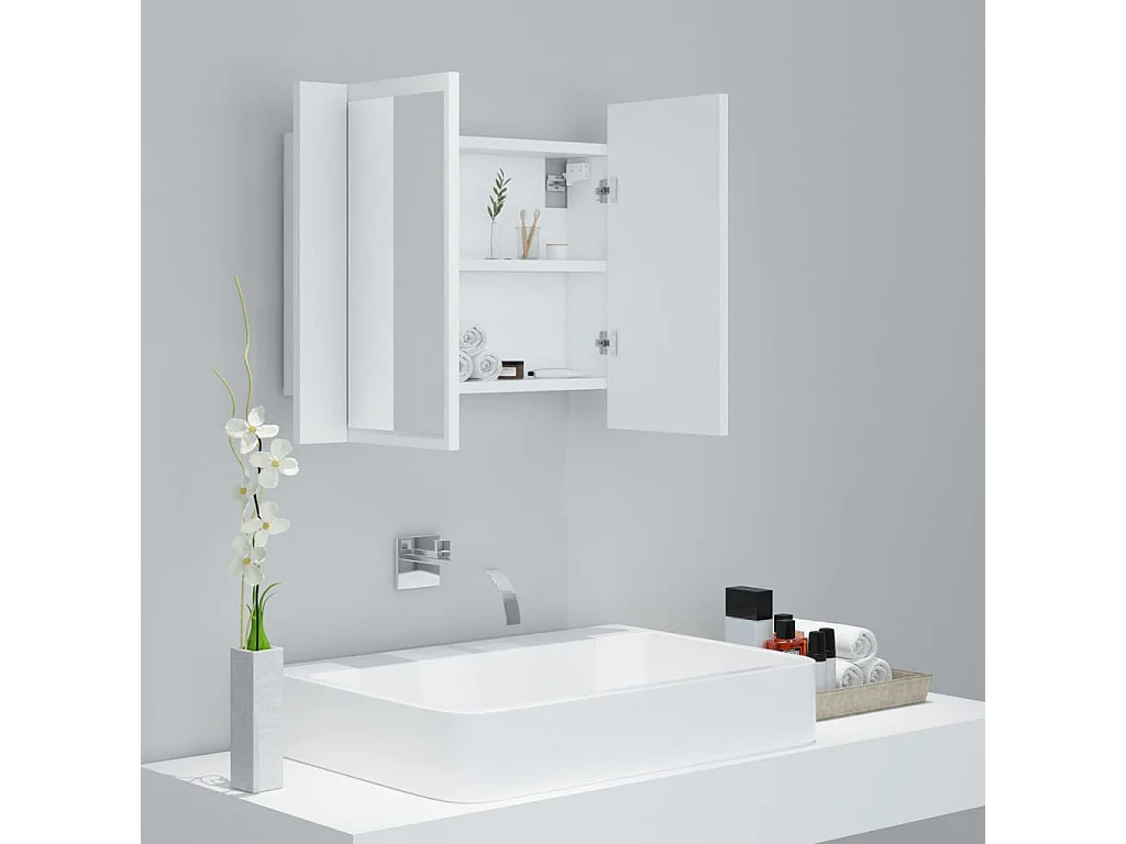 Armoire de salle de bain à miroir à LED Blanc 60x12x45