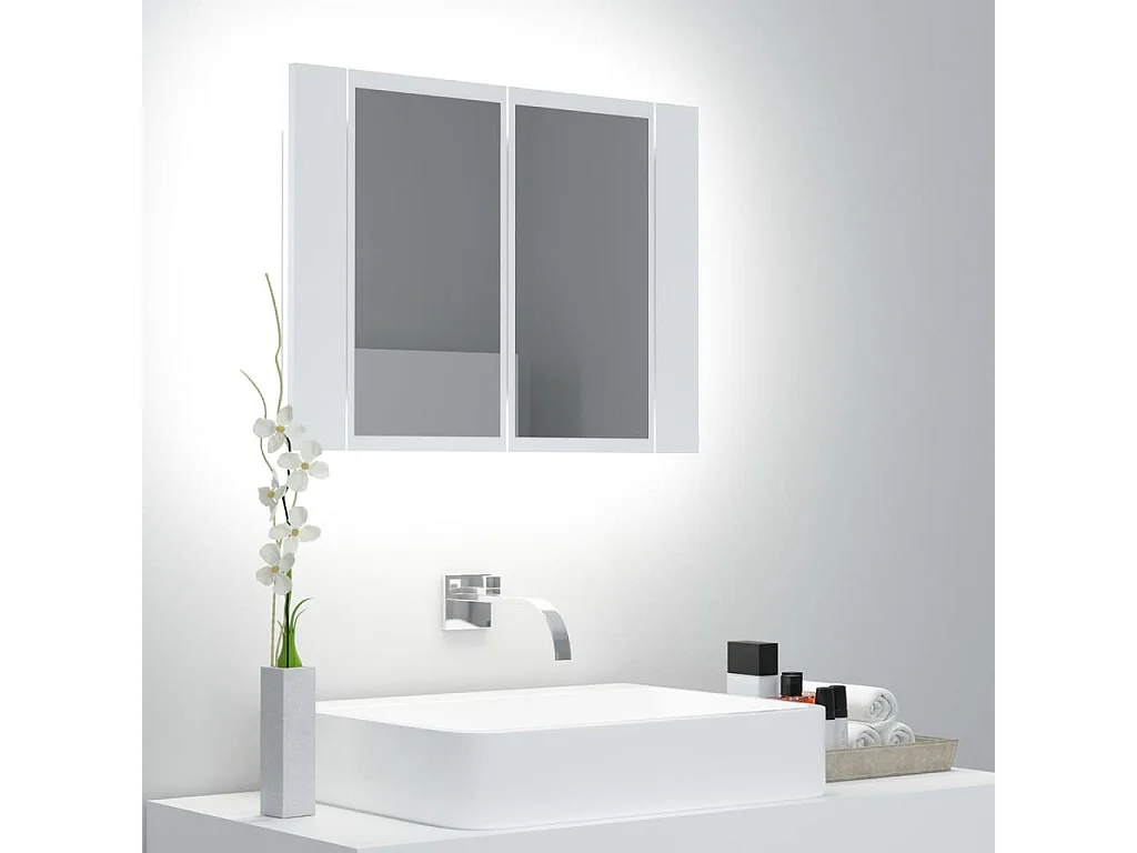 Armoire de salle de bain à miroir à LED Blanc 60x12x45