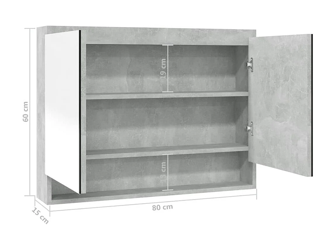 Armoire à miroir de salle de bain 80x15x60 MDF Gris béton