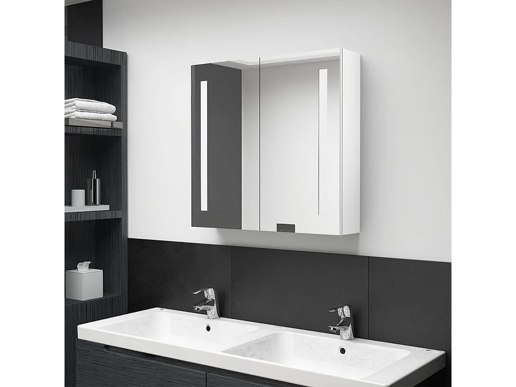 Armoire de salle de bain à miroir LED Blanc brillant 62x14x60