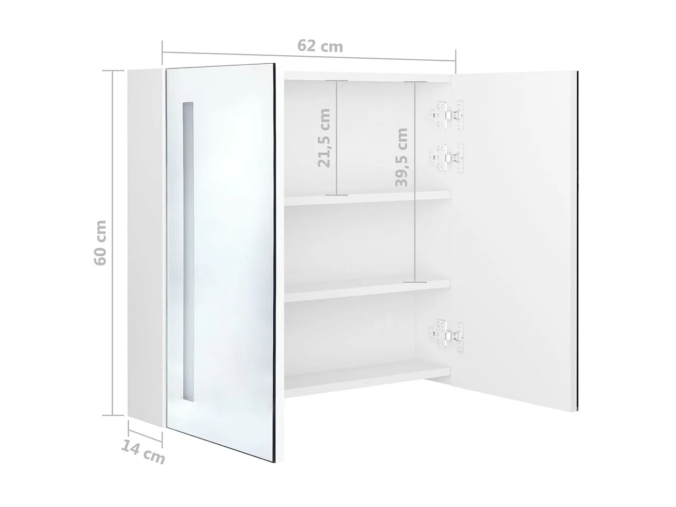 Armoire de salle de bain à miroir LED Blanc brillant 62x14x60