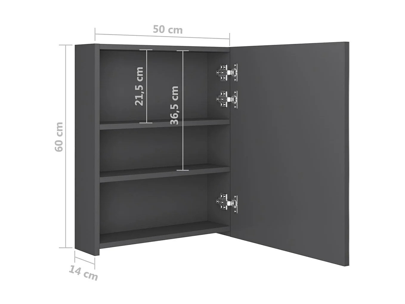 Armoire de salle de bain à miroir LED Gris 50x14x60