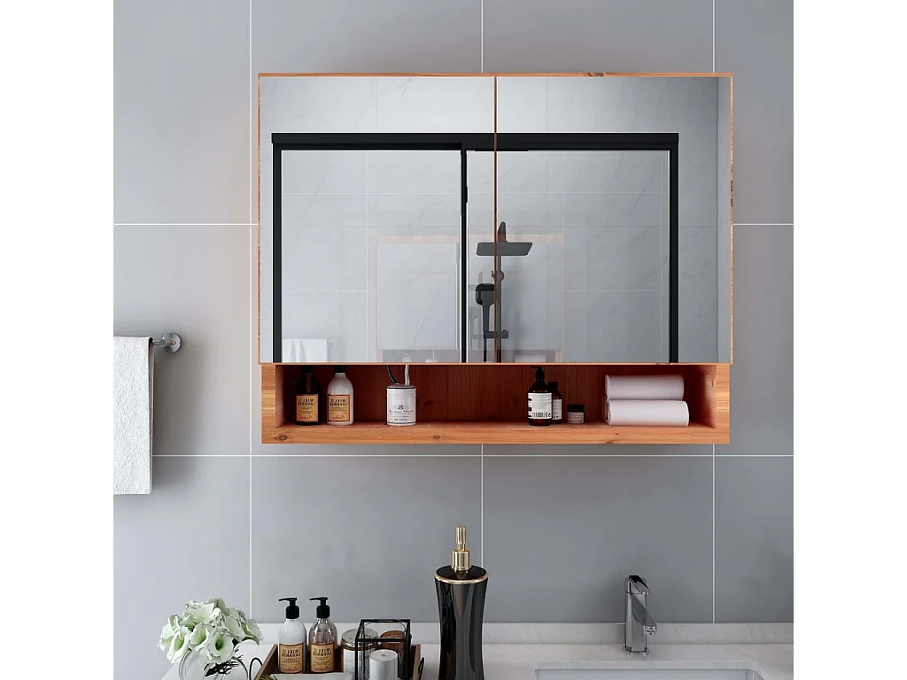 Armoire à miroir de salle de bain LED Chêne 80x15x60 MDF