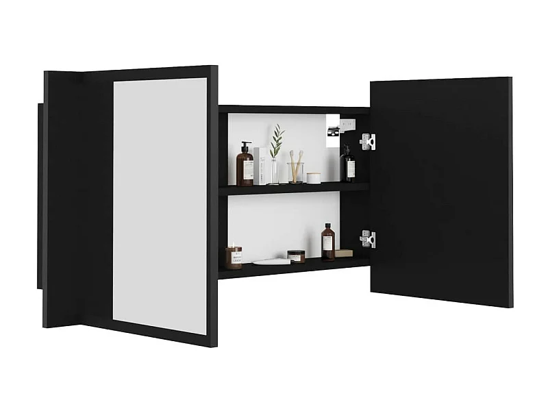 Armoire de salle de bain à miroir à LED Noir 90x12x45