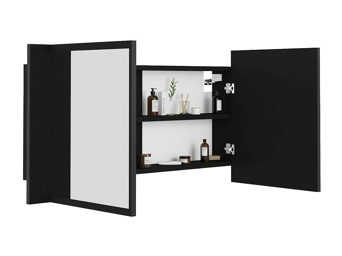 Armoire de salle de bain à miroir à LED Noir 90x12x45