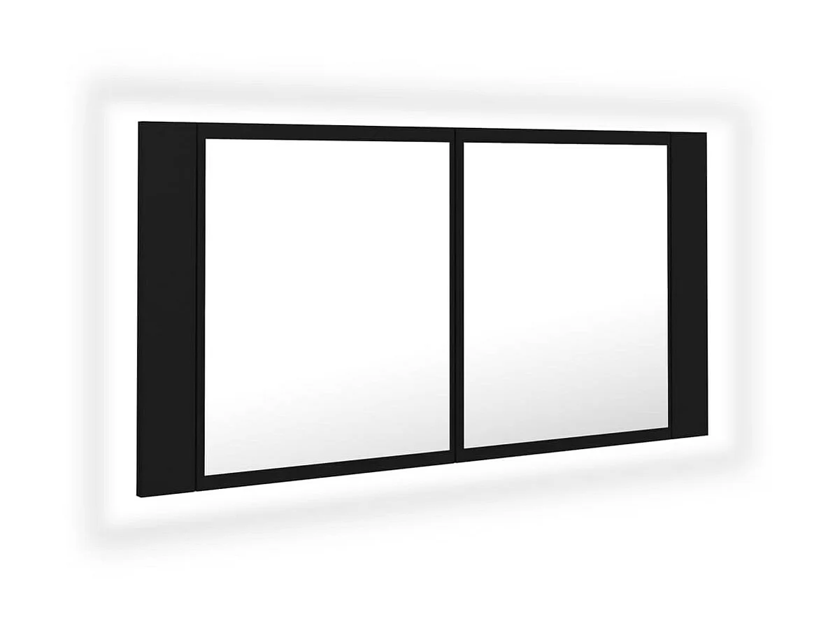Armoire de salle de bain à miroir à LED Noir 90x12x45