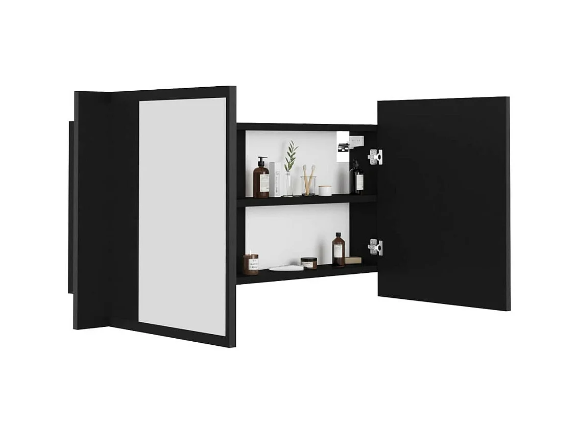 Armoire de salle de bain à miroir à LED Noir 90x12x45