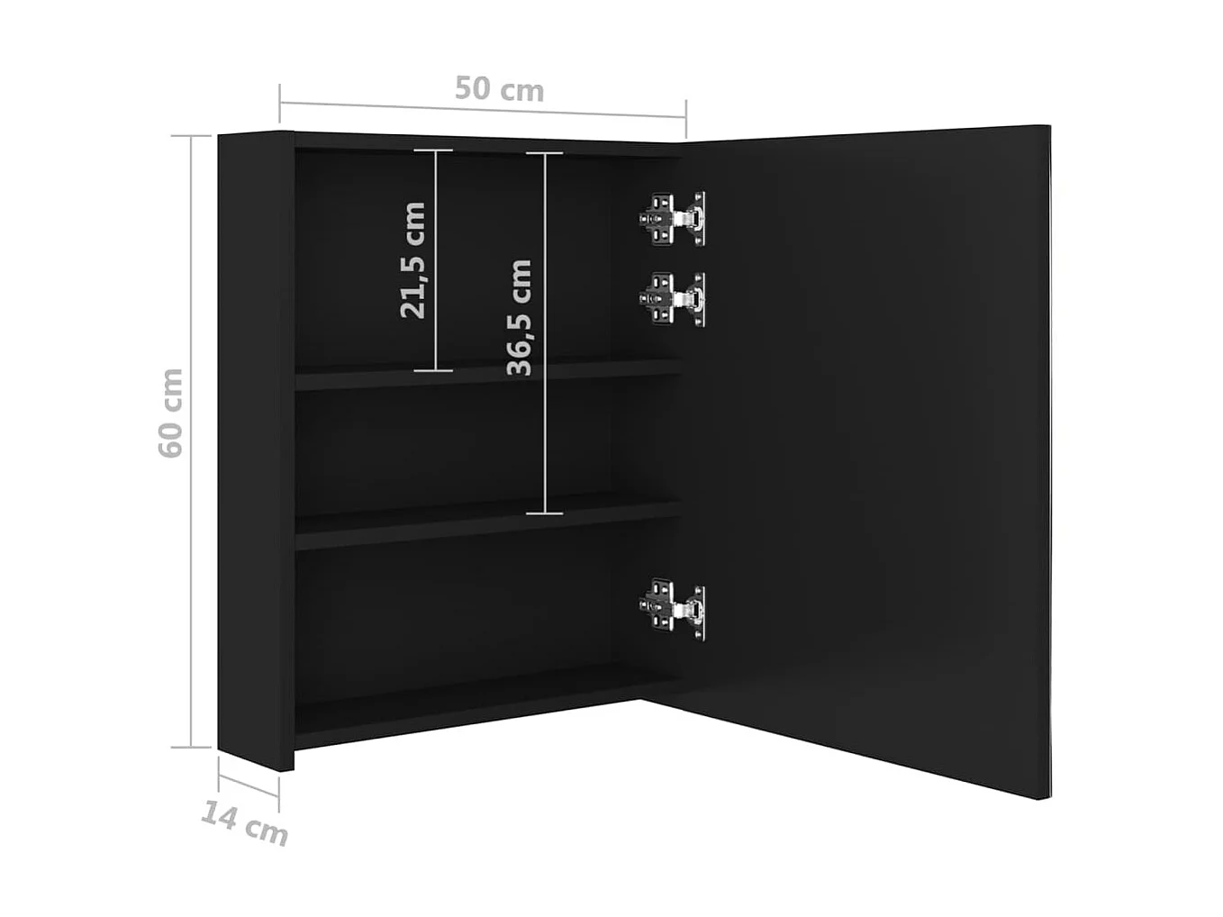 Armoire de salle de bain à miroir LED Noir 50x14x60