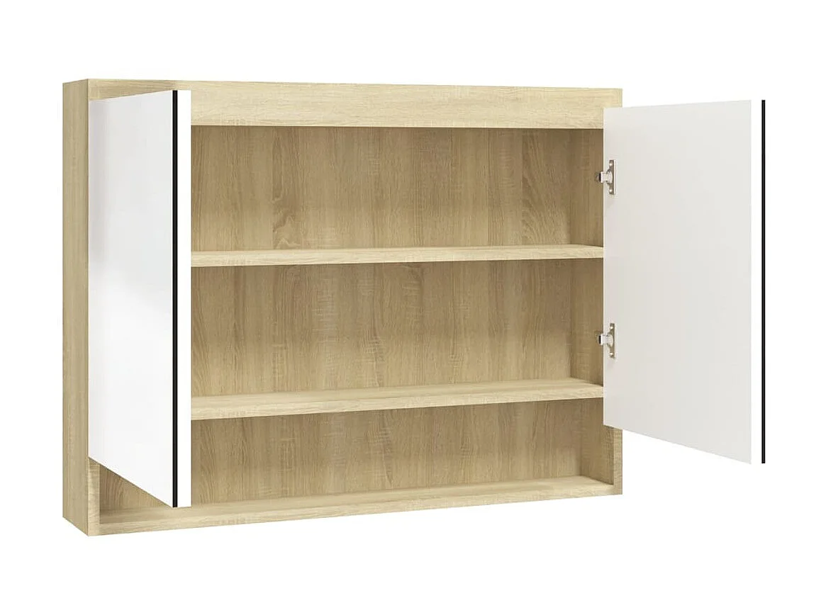 Armario de baño con espejo MDF blanco y roble 80x15x60 cm