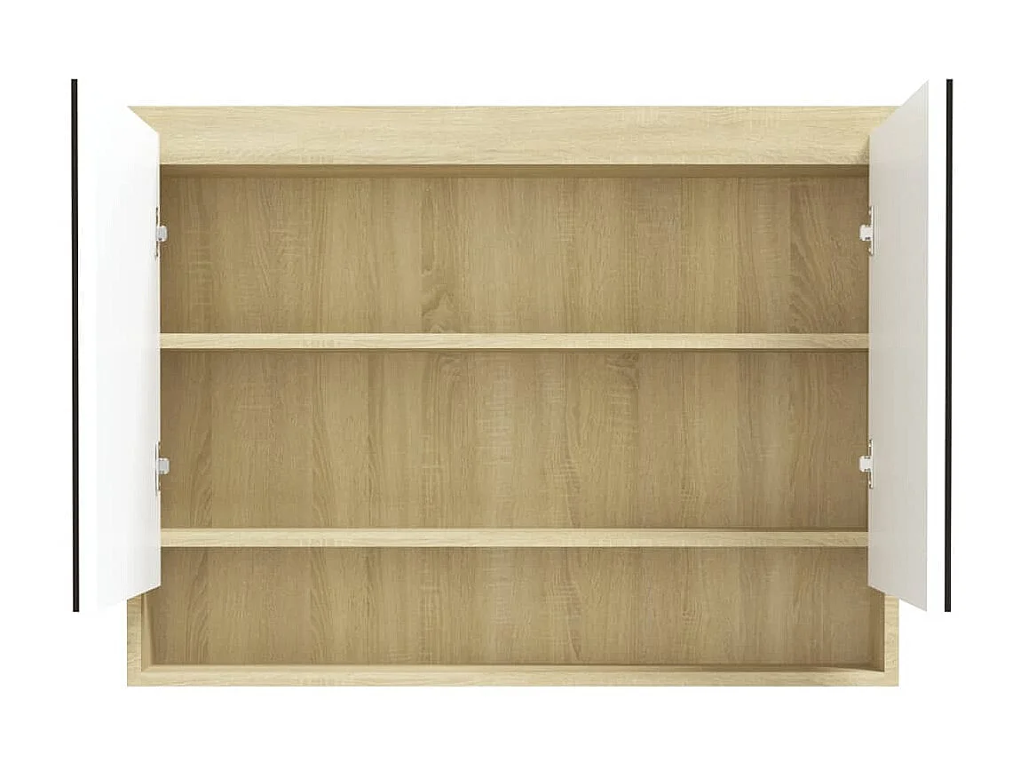 Armario de baño con espejo MDF blanco y roble 80x15x60 cm