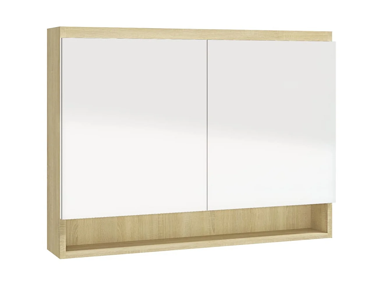 Armario de baño con espejo MDF blanco y roble 80x15x60 cm