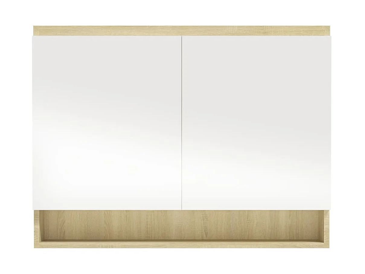 Armario de baño con espejo MDF blanco y roble 80x15x60 cm
