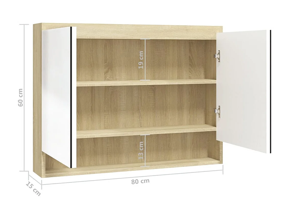 Armario de baño con espejo MDF blanco y roble 80x15x60 cm