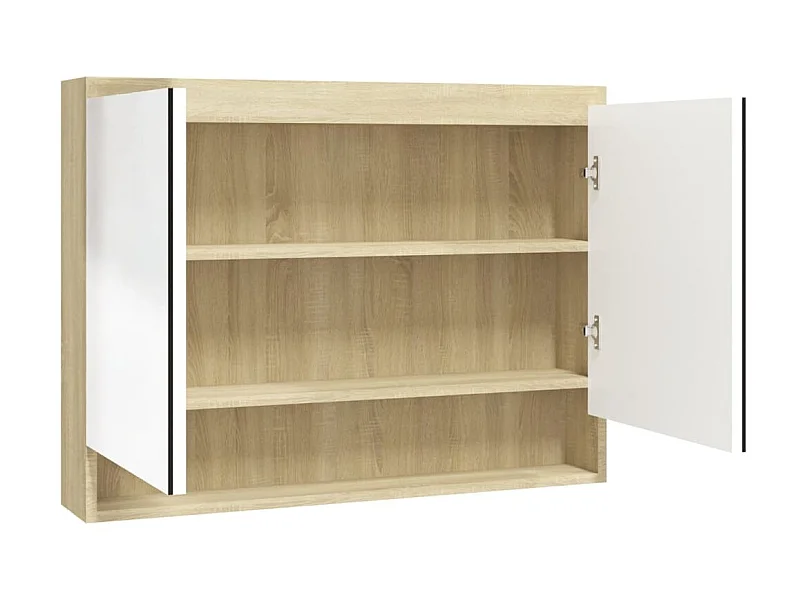 Armoire à miroir de salle de bain 80x15x60 MDF Blanc et chêne