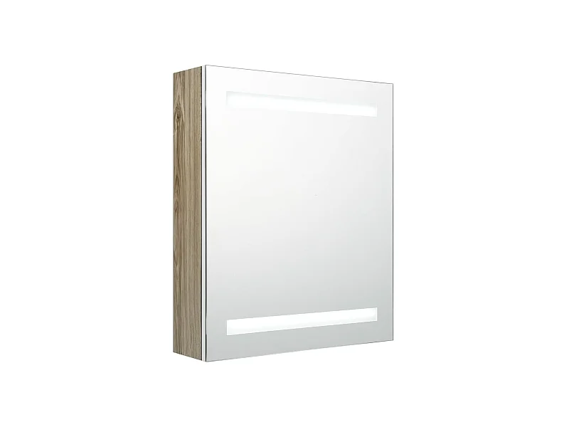 Armoire de salle de bain à miroir LED Blanc et chêne 50x14x60