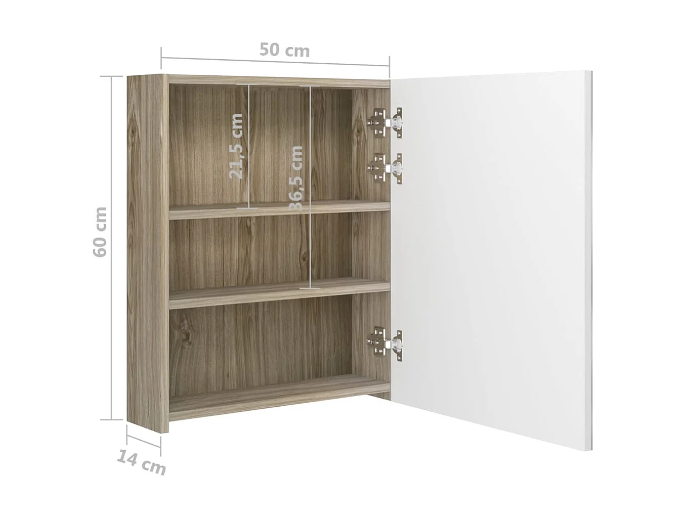 Armoire de salle de bain à miroir LED Blanc et chêne 50x14x60