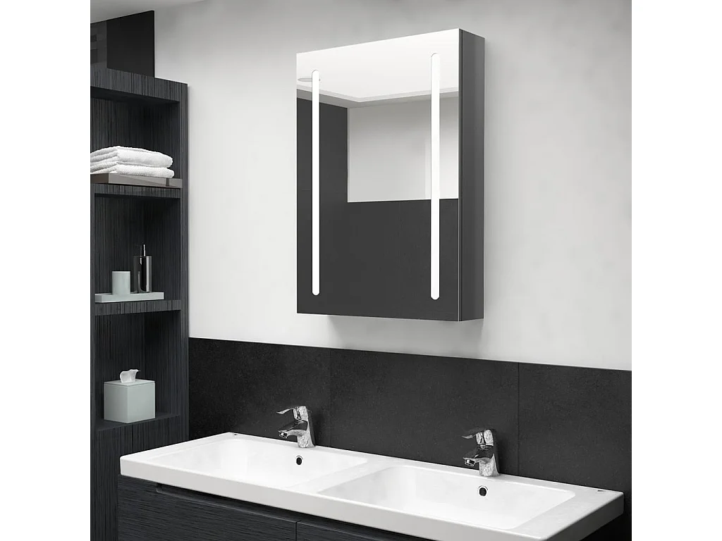 Armoire de salle de bain à miroir LED Gris brillant 50x13x70