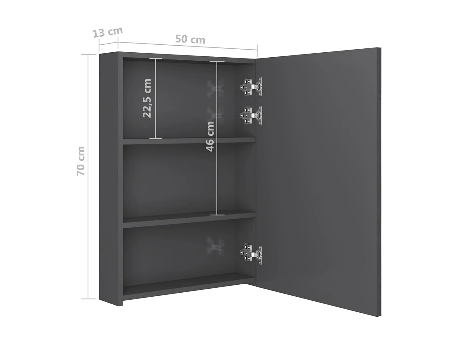 Armoire de salle de bain à miroir LED Gris brillant 50x13x70