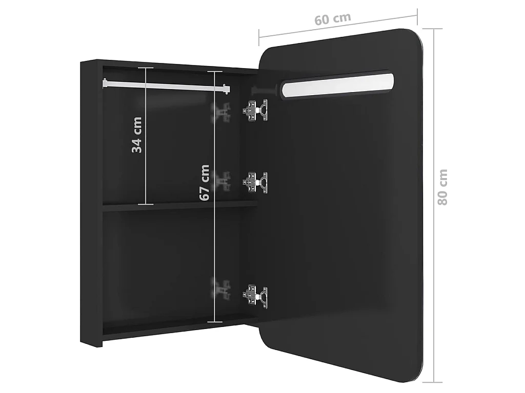 Armoire de salle de bain à miroir LED Noir brillant 60x11x80