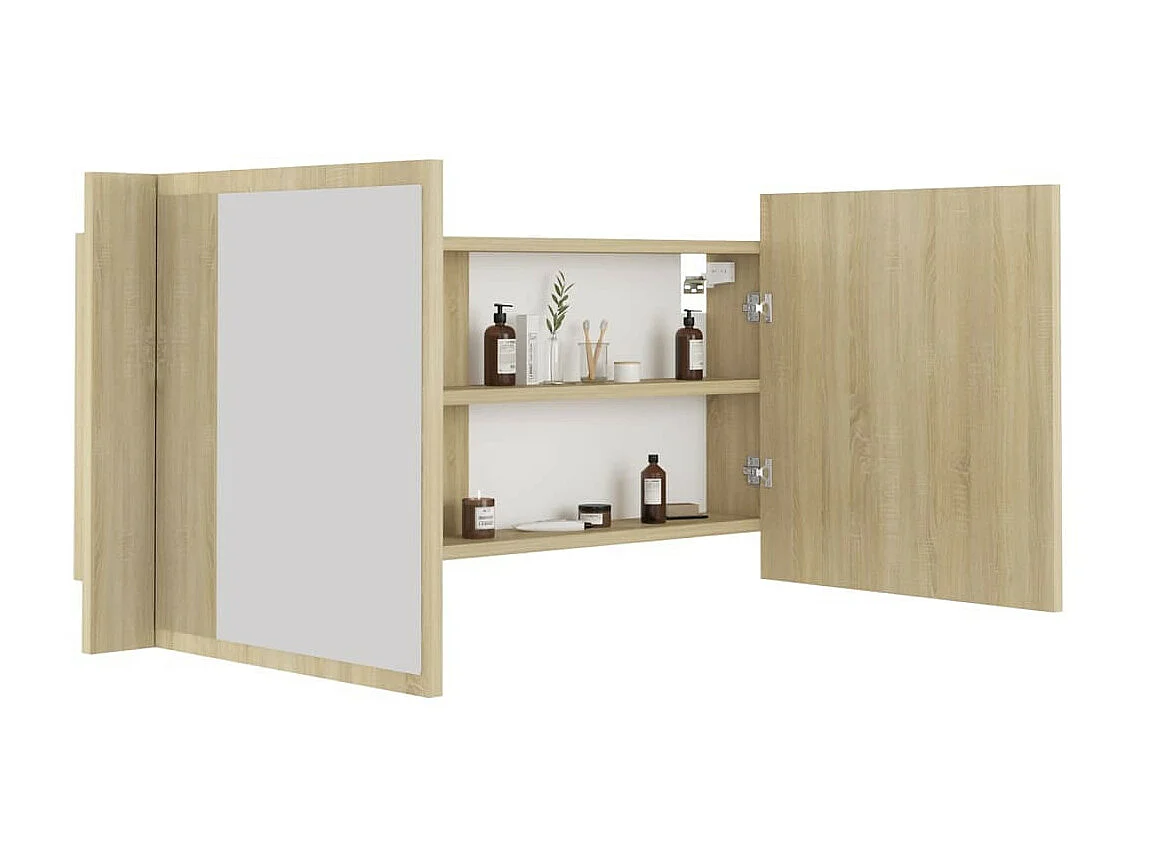 Armoire à miroir à LED de bain Chêne sonoma 100x12x45