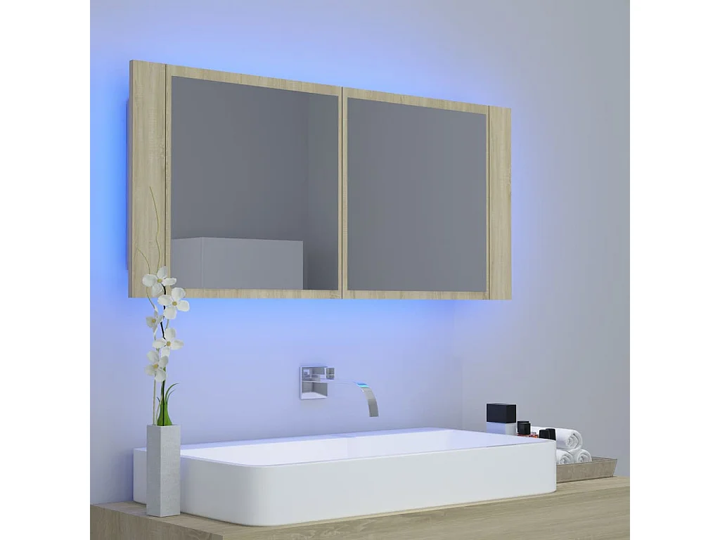 Armoire à miroir à LED de bain Chêne sonoma 100x12x45
