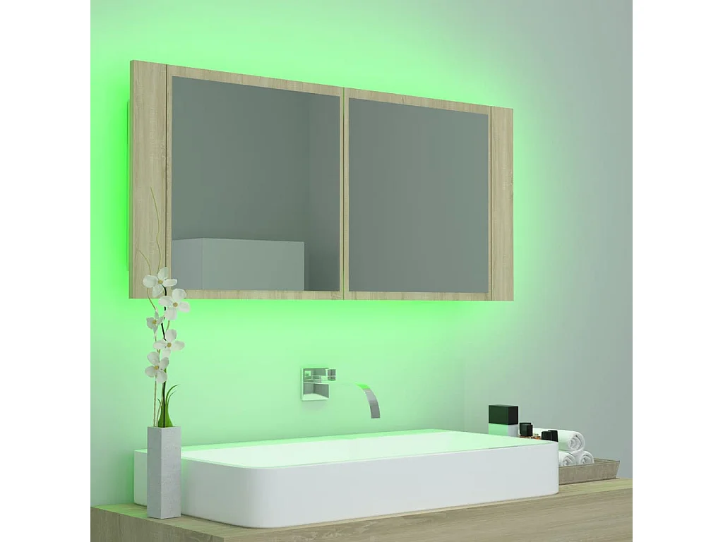 Armoire à miroir à LED de bain Chêne sonoma 100x12x45