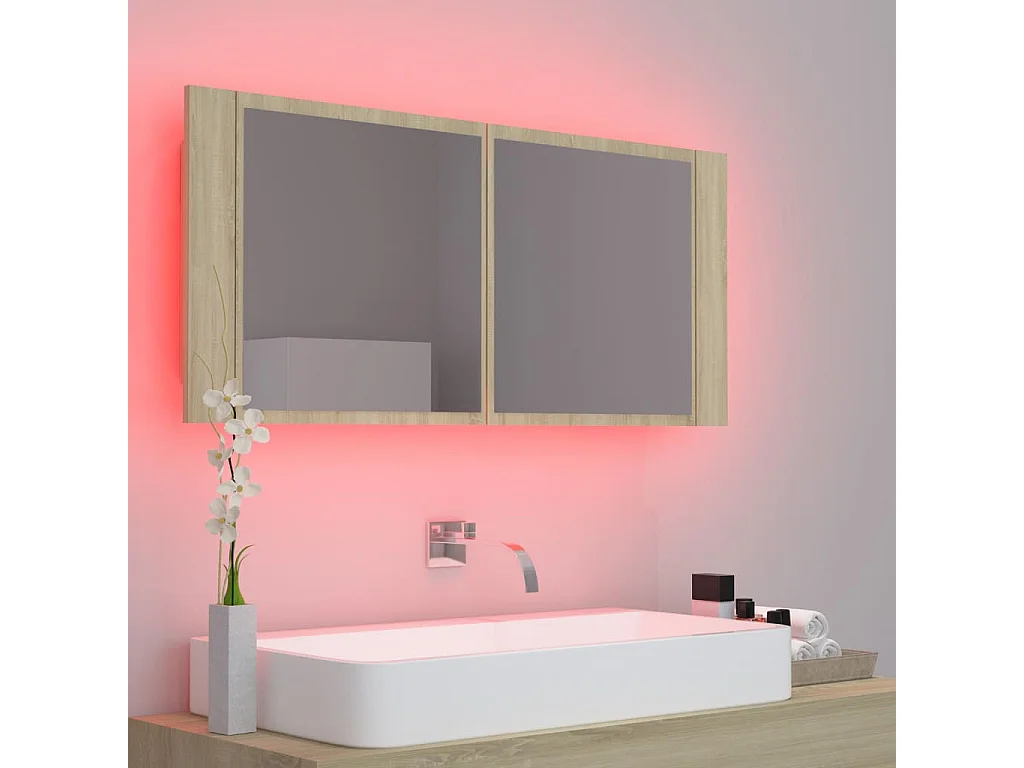 Armoire à miroir à LED de bain Chêne sonoma 100x12x45